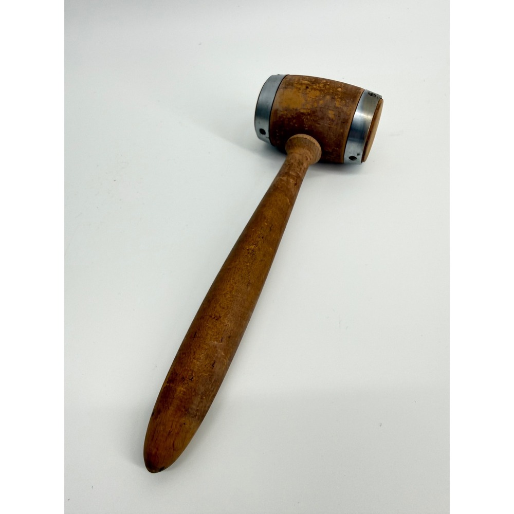 Vintage Wooden Mallet Gavel 8.5‎ Inch Wood Metal Primitive Rustic Decor - Picture 9 of 10